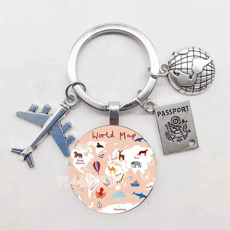 

Keychain Travel Exploration Glass Dome Aircraft Charm Pendant Keychain Men And Wome