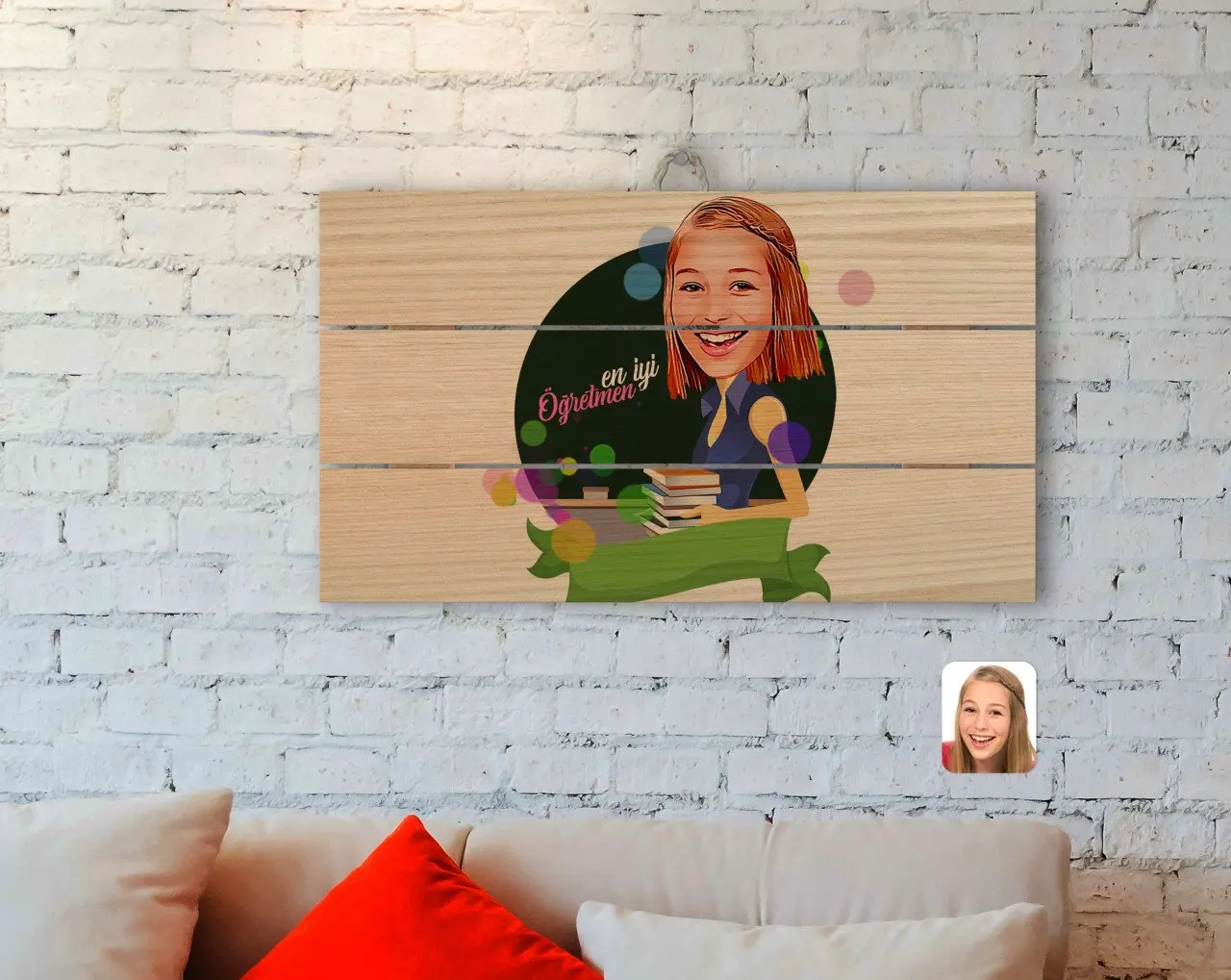 

Personalized Best Teacher Caricature Of Authentic Wooden Pallet Tablo-2