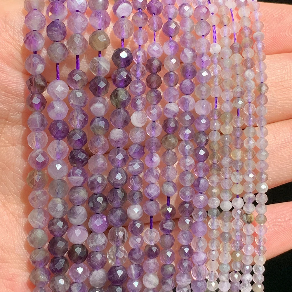 

Natural Stone Beads Faceted Purple Amethyst Crystal Loose Spacer Beads For Jewelry Making DIY Bracelet Necklace 2/3/4mm 15inches