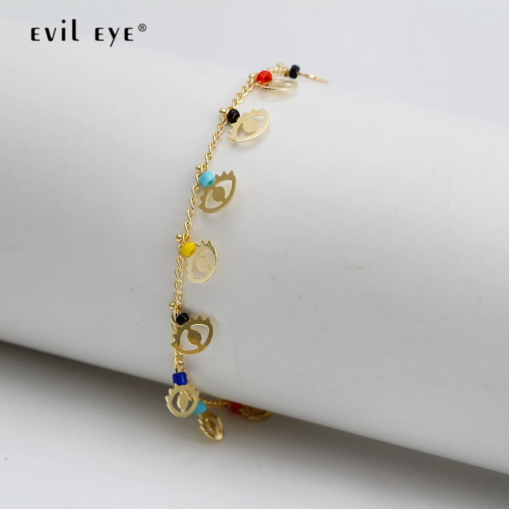 Амулетный браслет на ногу для женщин и девушек, амулетный Регулируемый ювелирный ножной браслет со сглаза Lucky Eye, с отверстиями, с кисточками, бисером разных цветов, BE485
