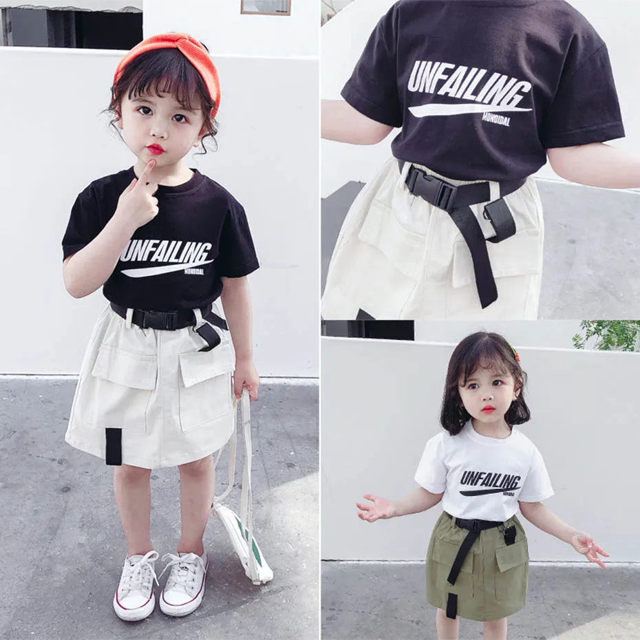 Летняя одежда для девочек футболка + шорты 2 шт. одежда-карго Повседневная