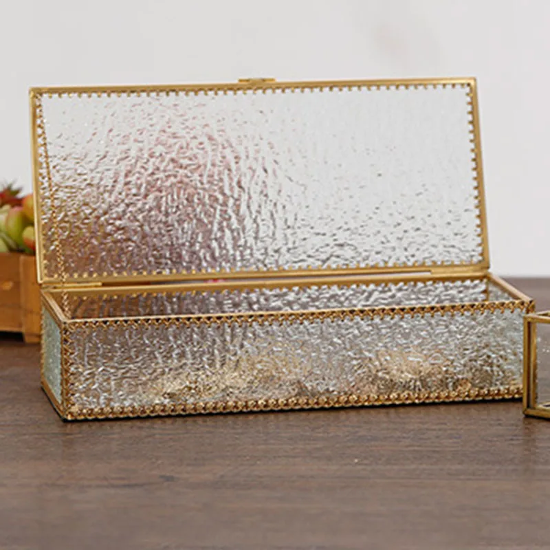 

Golden Glass Jewelry Box Makeup Cosmetic Organizer Watch Lipstick Display Stand Jewelry Earrings Storage Accessories Box