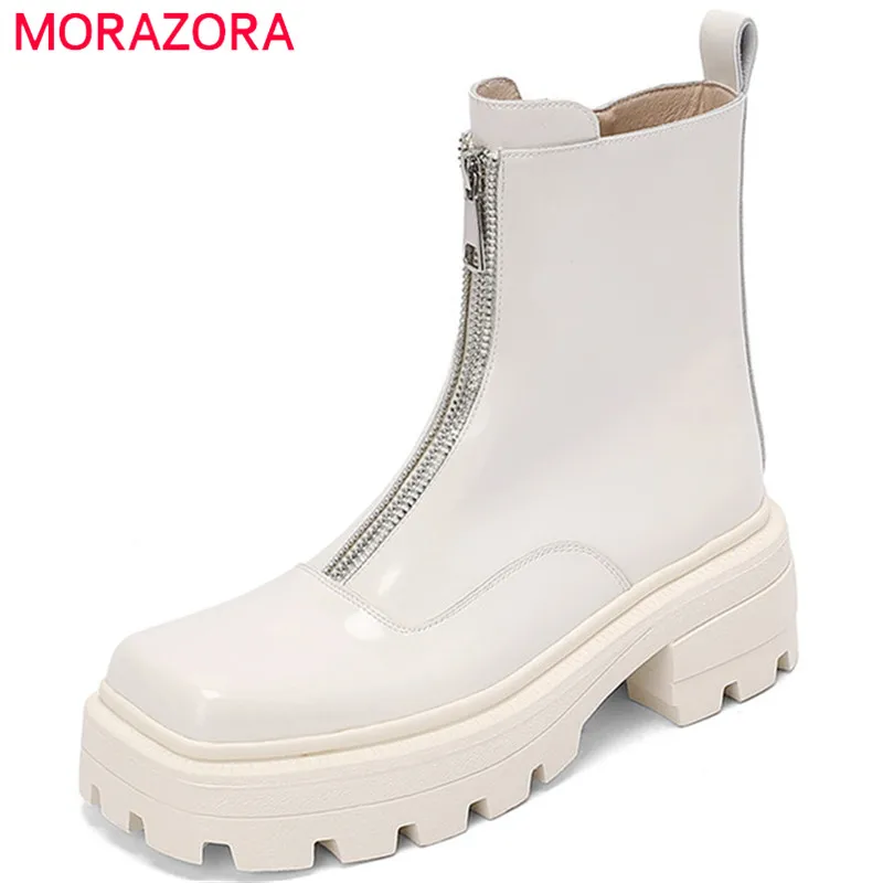 

MORAZORA 2022 New Arrive Genuine Leather Shoes Women Ankle Boots Chunky Fashion Cool Motorcycles Boots Winter Casual Shoes Lady