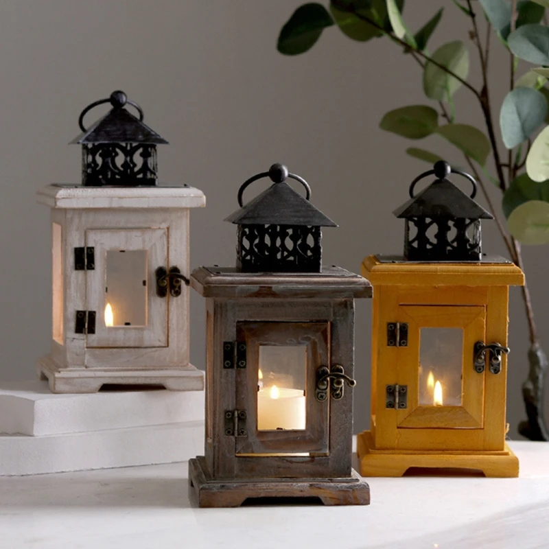 Candle Lantern Decorative Antique Distressed Wood Metal Lantern Rustic Wedding Centerpiece Hanging Lantern Farmhouse