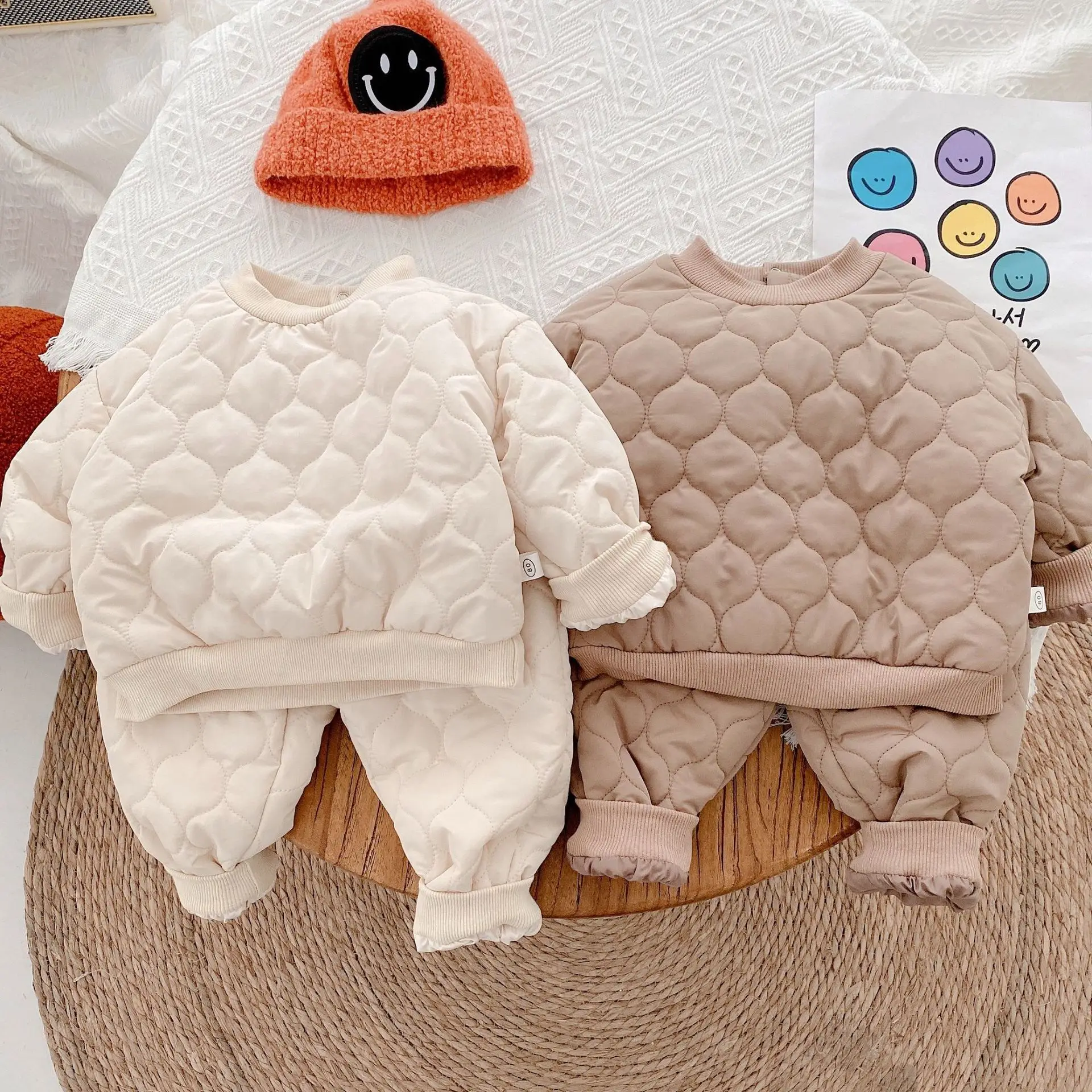 

Children Set Winter Plush Thickened Cotton 1-5Y 2021 New Round Collar Pullover+Pants Boys Girls Warm Suits Kids Clothes