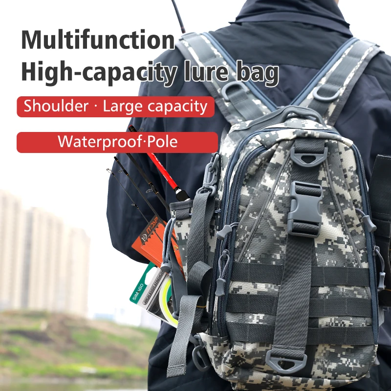 

Fishing Lure Bag Multifunctional Waterproof Fishing Bag Single/Double Shoulder Lure Backpack Reel Bag Straps Fish Tackle Bag