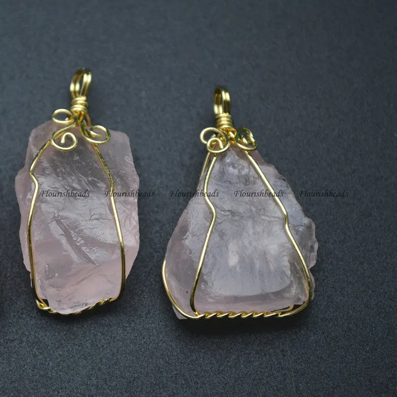 Rough Natural Rose Quartz Irregular Shape Winding Pendant Healing Mineral Gemstone Girlish DIY Gift Necklace Makings | Украшения и