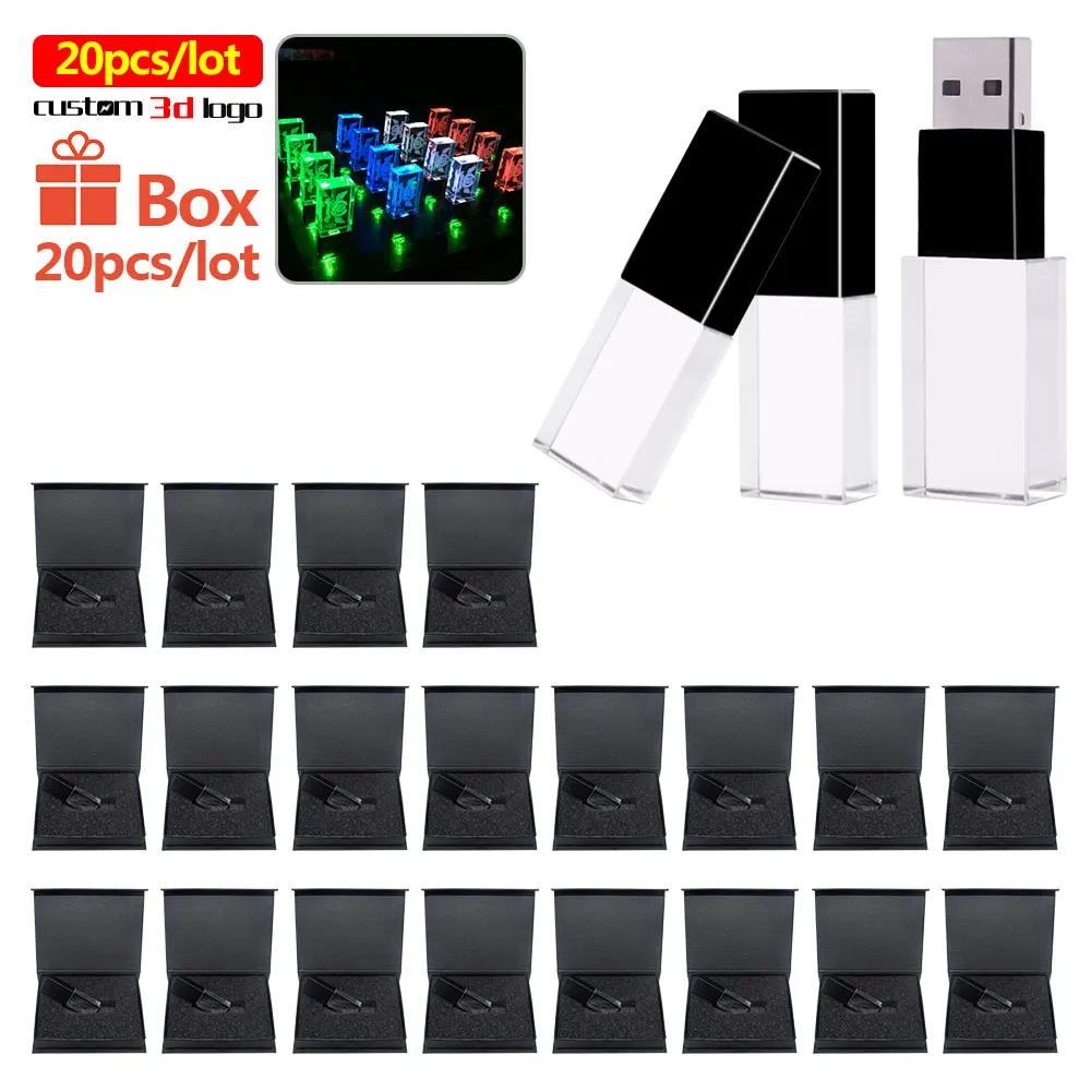 

Usb-флеш-накопитель прозрачный со светодиодной подсветкой, 20 шт./лот, 4/16/32/64 ГБ
