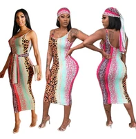 summer leopard printed paghetti strap dress women backless bodycon sleeveless dresses boho elegant vintage boho pencil vestidos