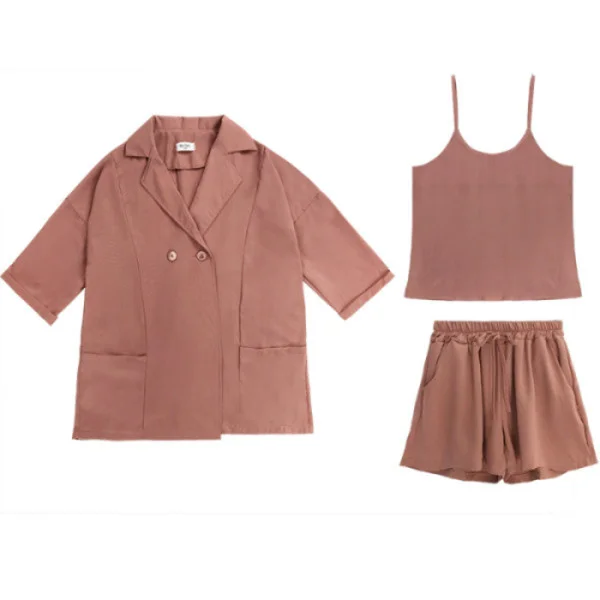 

2020 Women OL Three Pieces Set Spring Autumn New Fashion Elegant Lady Slim Open Stitch Jacket Short Pants Woman 2 Pieces Blazer