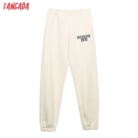 tangada women letter embroidery fleece pants cargo strethy waist pants trousers joggers female sweatpants 6h22