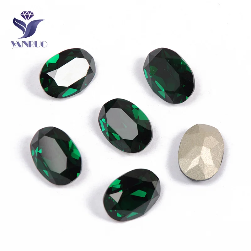 Emerald Yanruo 4120 Овальные Стеклянные Стразы Самоцветы DIY шитье кристаллы Декоративные Камни Точка назад пришитые Стразы для украшения для одежды - Цвет: Emerald