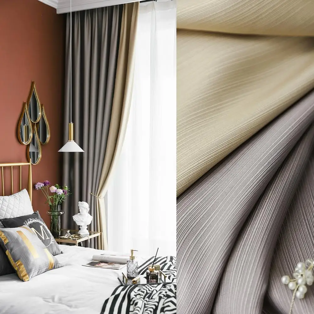 

Custom curtain Nordic Simplicity coffee Splicing Texture Thicken livingroom shading bedroom blackout curtain drape M895