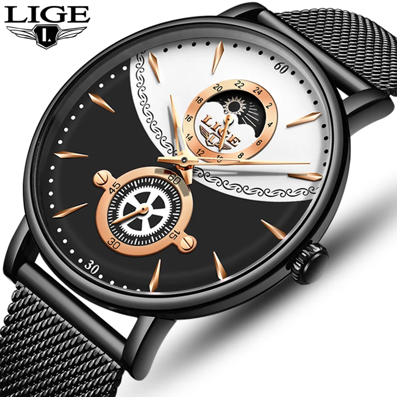 Мужские часы 2020 модные мужские LIGE Роскошные ультратонкие кварцевые спортивные