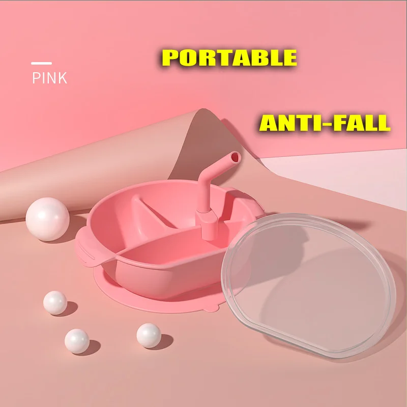 

Baby Silicone Dinner Plate Portable Anti-fall Suction Cup Complementary Food Bowl Compartment With Straw Baby Training Bowl Set