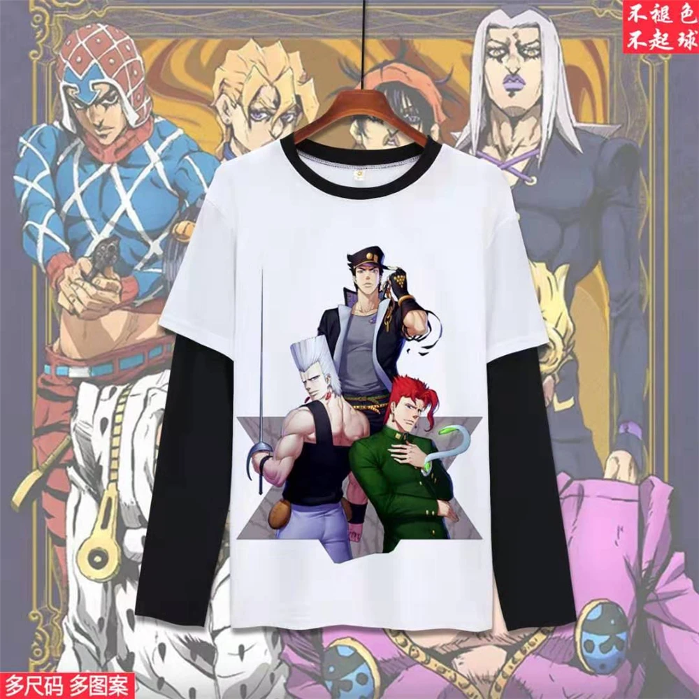 Японское аниме Необычные Приключения Лоскутная футболка с длинным рукавом Harajuku