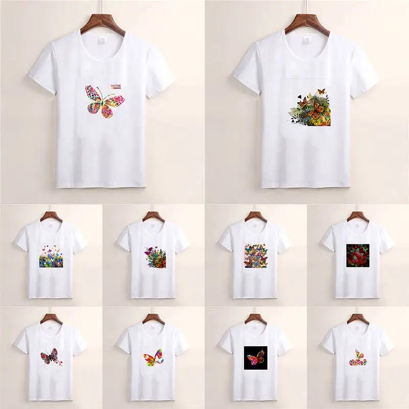Летняя цветная футболка с бабочкой Женская милая одежда крутая брендовая для