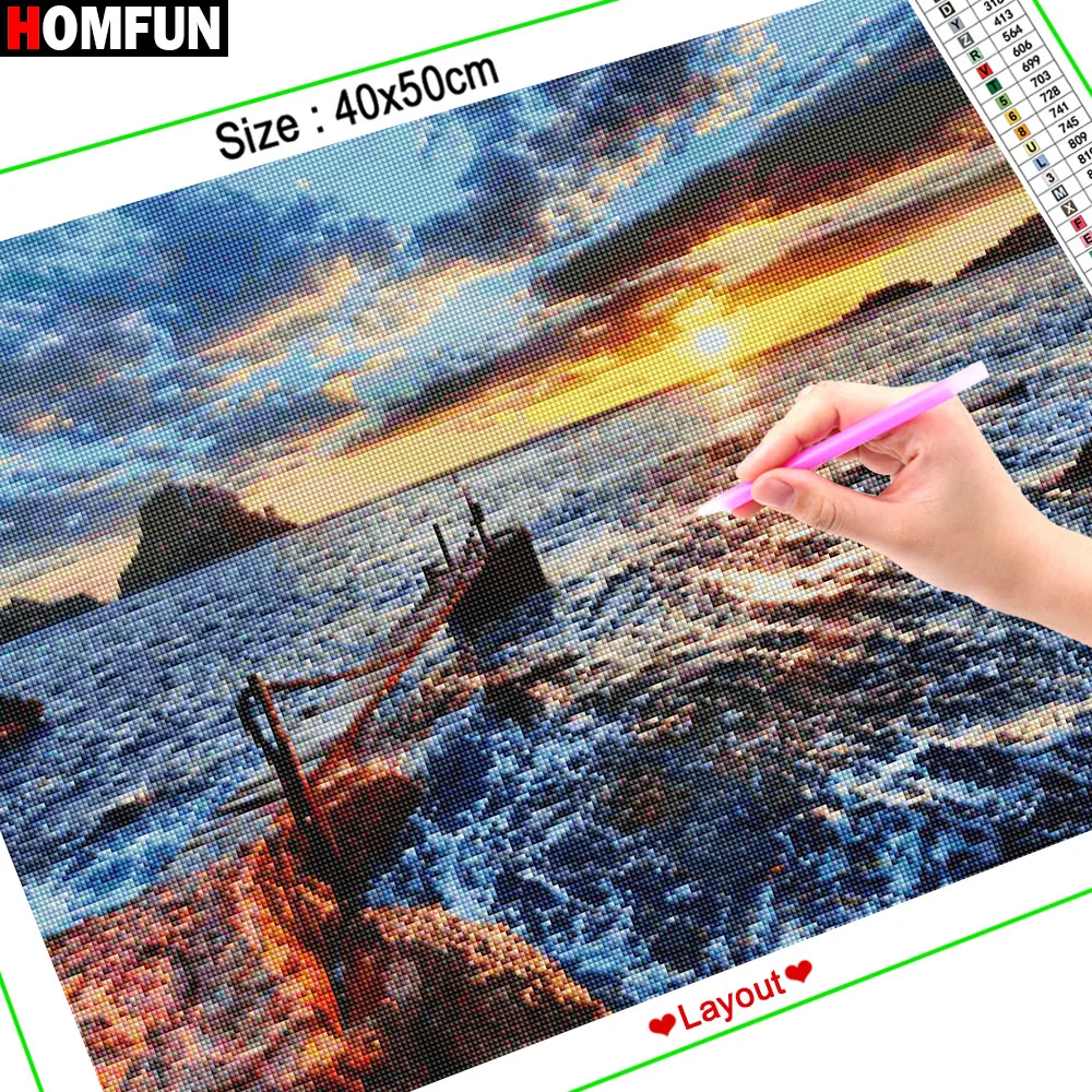 Набор для алмазной вышивки Морской закат HOMFUN картина 5D с полными