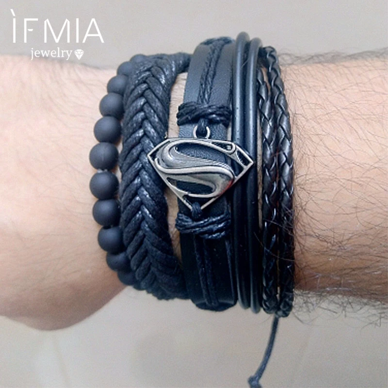 IFMIA 4 шт./компл. панк капитан винтажный черный кожаный браслет Шарм Мужской ручной