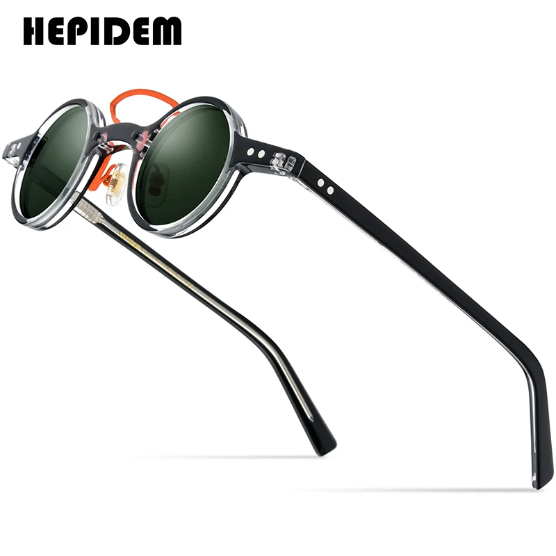 

HEPIDEM Acetate Polarized Sunglasses Men 2022 New Retro Vintage Small Round Sun Glasses for Women Shades 9182T