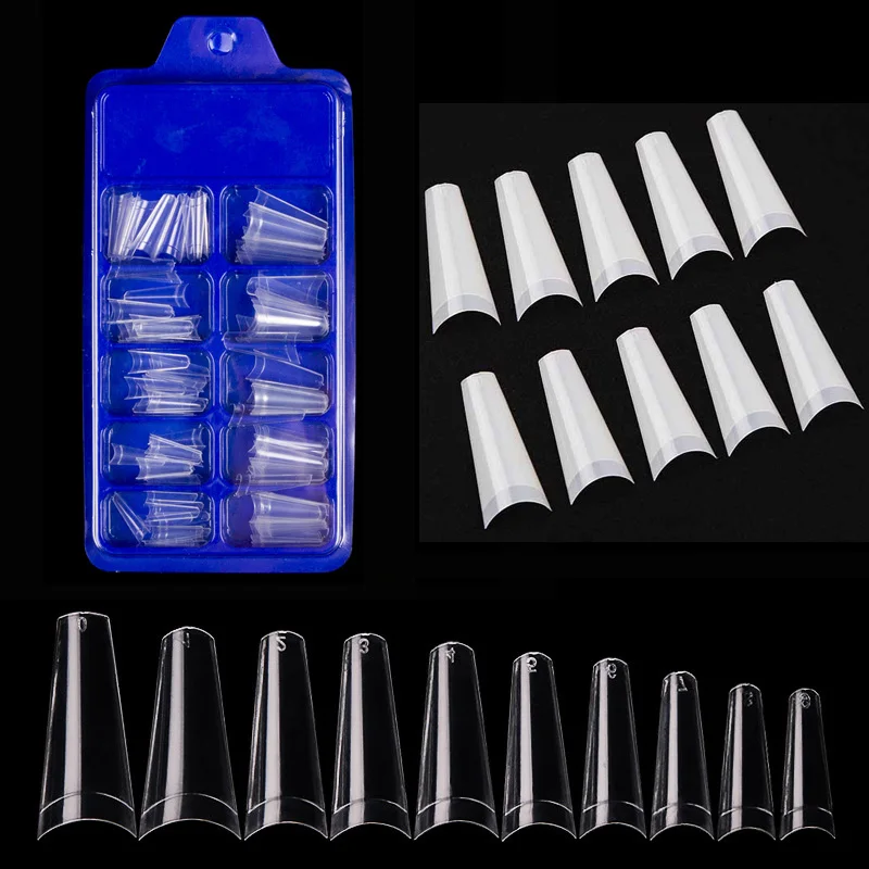 

100pcs/set 10 Sizes Ballerina Nail Tips French Coffin Fake Nails Half Cover Clear/Natural Nails Flat Shape False Nails Tips