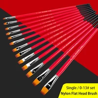 1pc high quality nylon hair flat artist brush red black copper tube wood hand for watercolor gouache acrylic oil painting