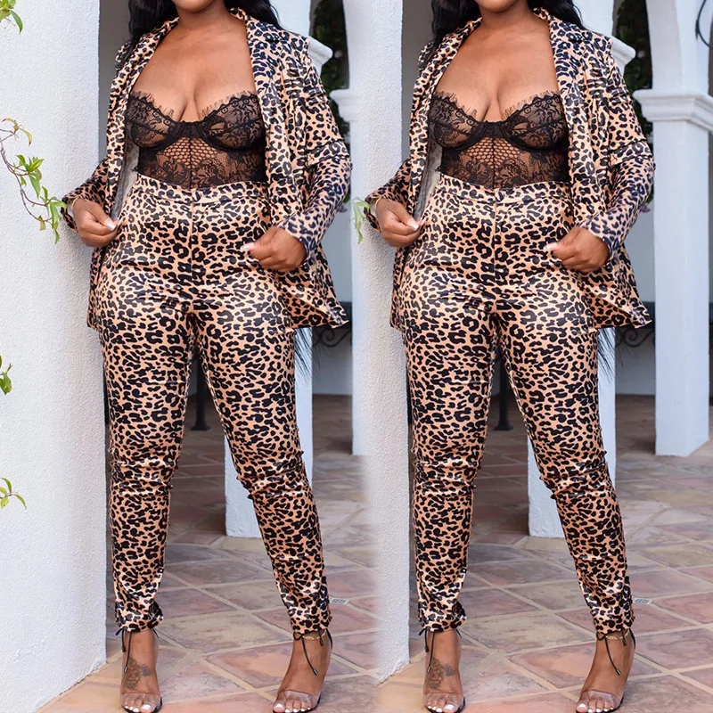 Fashion Leopard Buttonless Blazer Women Long Sleeve Office Commute Business Suit 2023 Spring Autumn New High Street Blazers Y2k