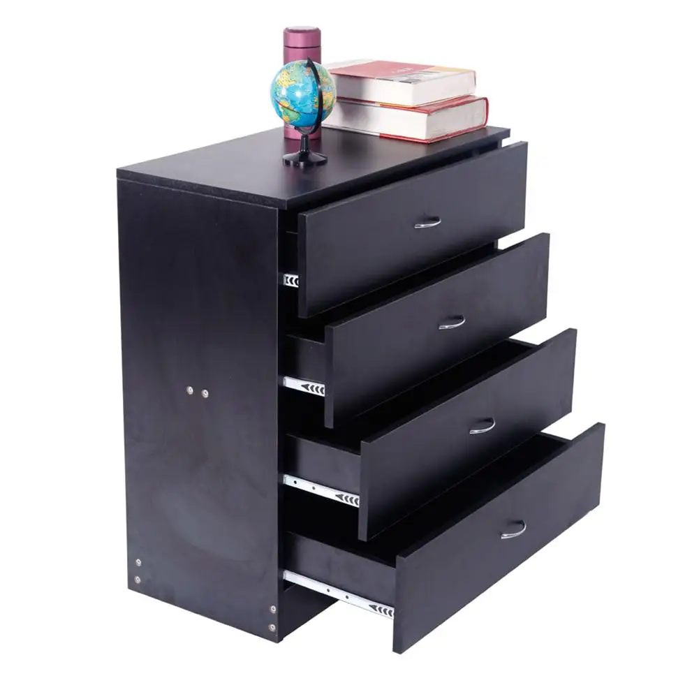 

MDF Wood Simple 4-Drawer Dresser Screws Screwdriver Handles Black Family Bedroom Living Room Indoor Home Office Drawer Dresser
