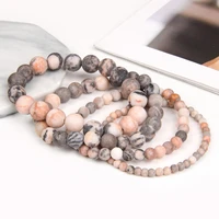 natural frosted pink zebra mineral stone bracelets handmade matte stone beads bracelet women men yoga meditation jewelry gifts