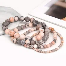 Natural Frosted Pink Zebra Mineral Stone Bracelets Handmade Matte Stone Bead Bracelet Women Men Yoga Meditation Jewelry Gift 1pc