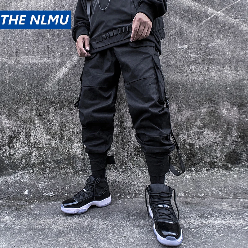 2019 уличная мужские зауженные брюки джоггеры тактика впитывает пот и Штаны черной лентой военного