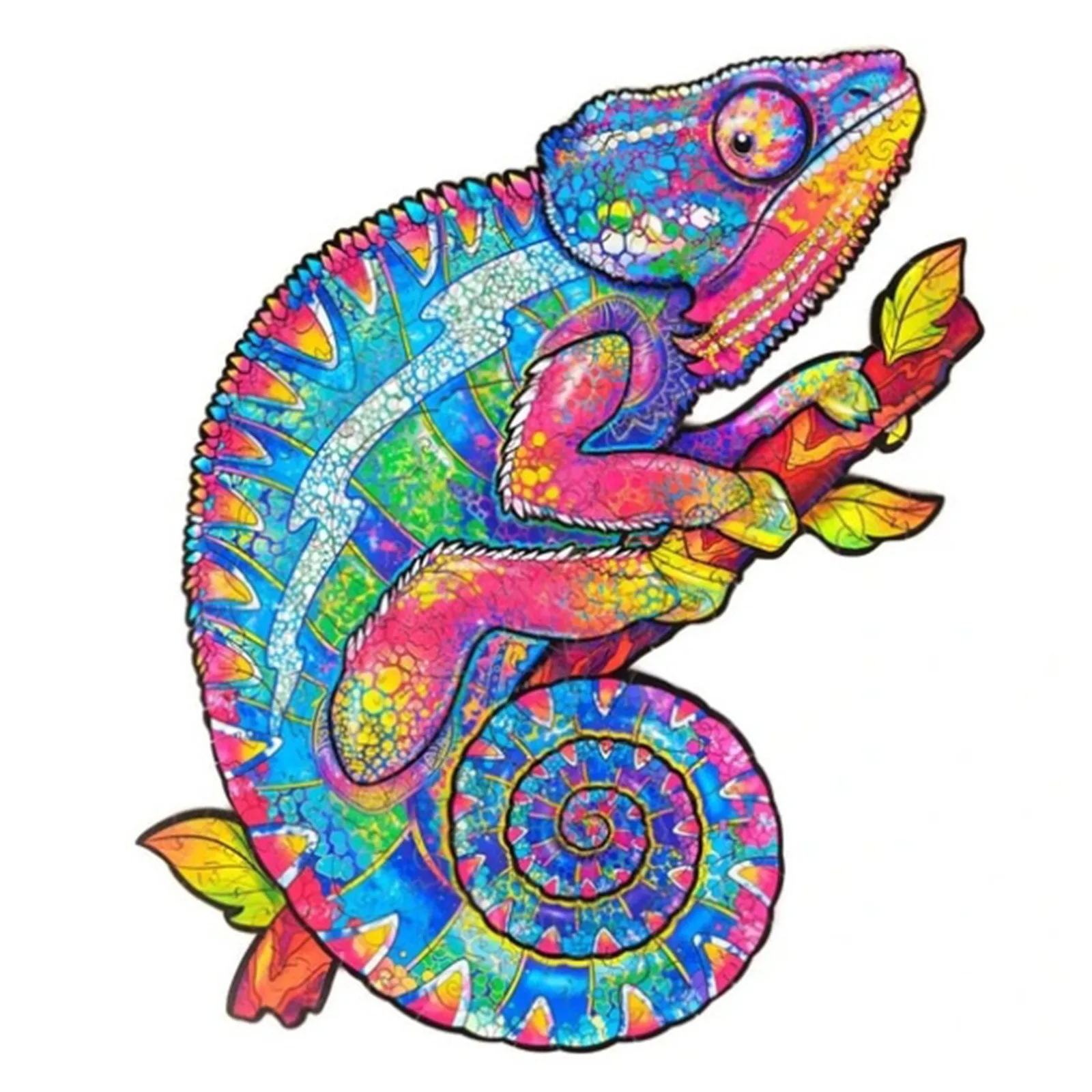 

Chameleon Pattern Puzzle Wooden Puzzle Unique Shape Pieces Animal Gift for Adults and Kids 98 Pieces Parent-child Game Toys 5*