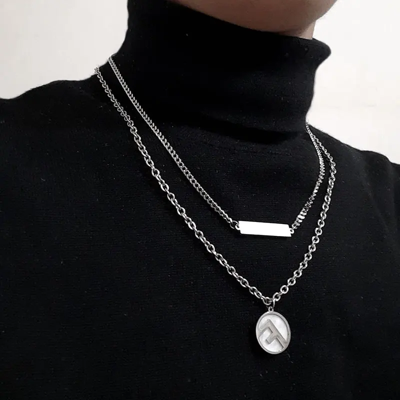 

Fashion hip-hop double-layer titanium steel necklace letter pendant wild multi-layer pendant necklace hot sale