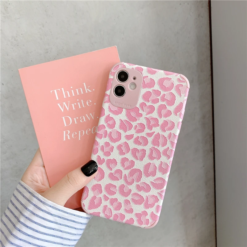 Luxury Pink Leopard Print Phone Case For iPhone 12 Mini 13 Pro 11 Pro XR X XS Max 7 8 Plus Soft Silk Shockproof Back Cover Case