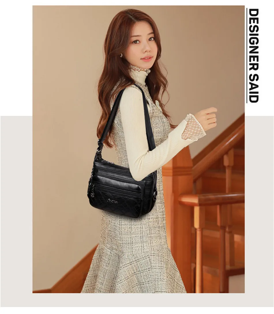 Three-layer zipper Women crossbody bags for women bag over shoulder High Quality Leather Messenger Bags sac a main tote Bolsas
