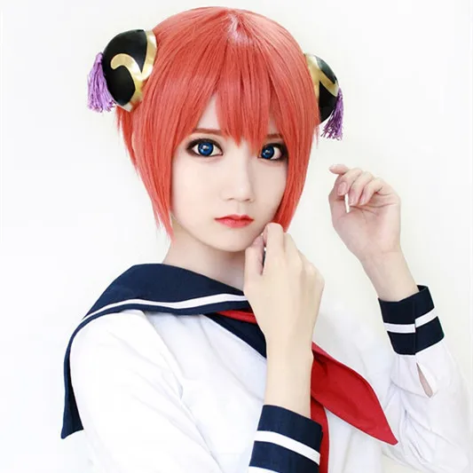 Парики для косплея Gintama Kagura термостойкие синтетические волосы короткие