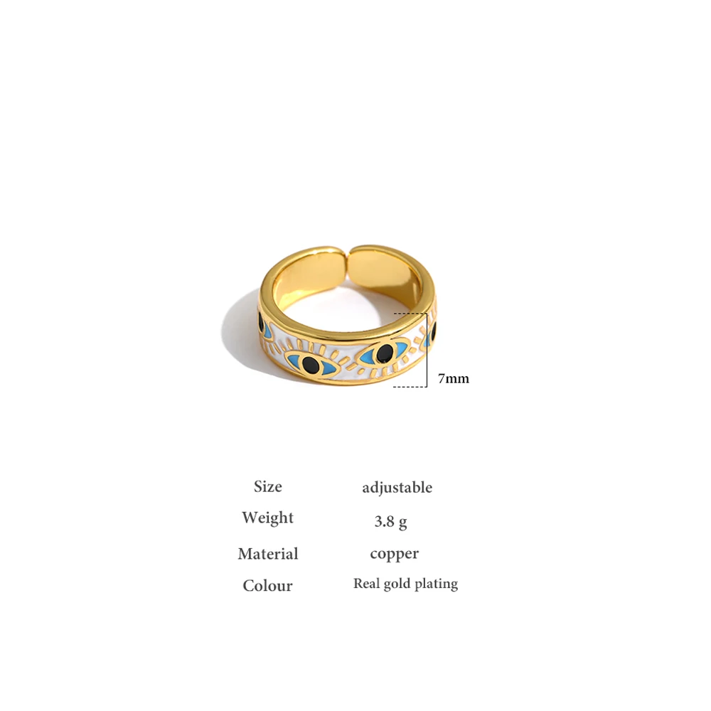 Yhpup Statement Enamel Eye Palm Rings Round Metal Adjustable Finger Ring Jewelry Bagues Pour Femme Copper Accessories Gift | Украшения и