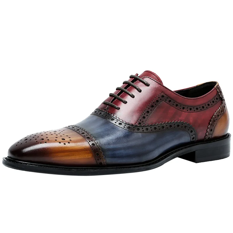 

Genuine Leather Mixed Color Men Daily Brogues Men Formal Shoes Office Social Designer Wedding Luxury Elegant Male Dress Shoes