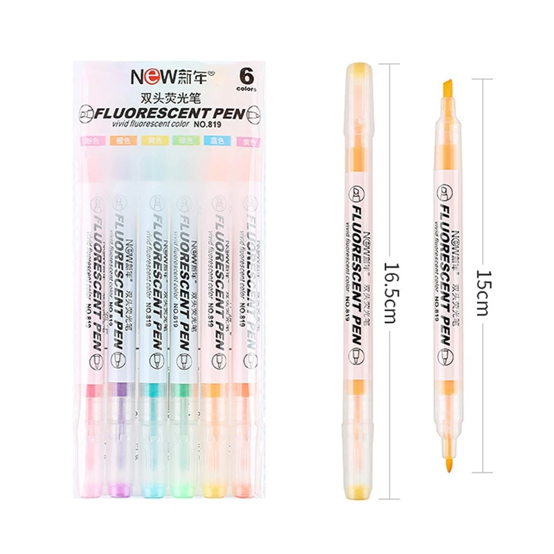 

6Pcs/Set Double-head Highlighter Marker Candy Color Brush Pens Student Children Drawing Highlighters Fluorescent Pen Marker