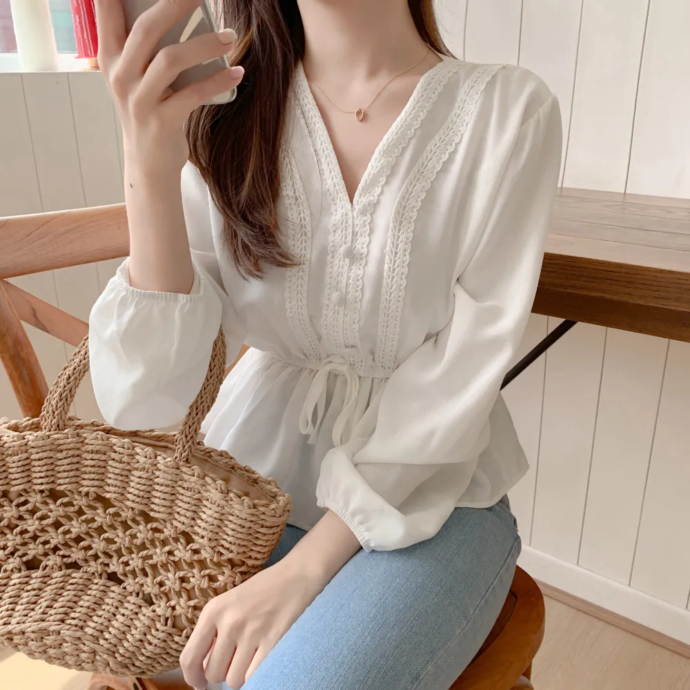 Осенний Приталенный топ с баской лидер продаж Женская милая рубашка в корейском