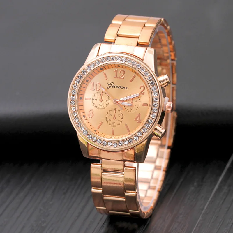 

Wrist Watches Dress Gold Watch Women Rhinestone Watches Stainless Steel Silver Clock