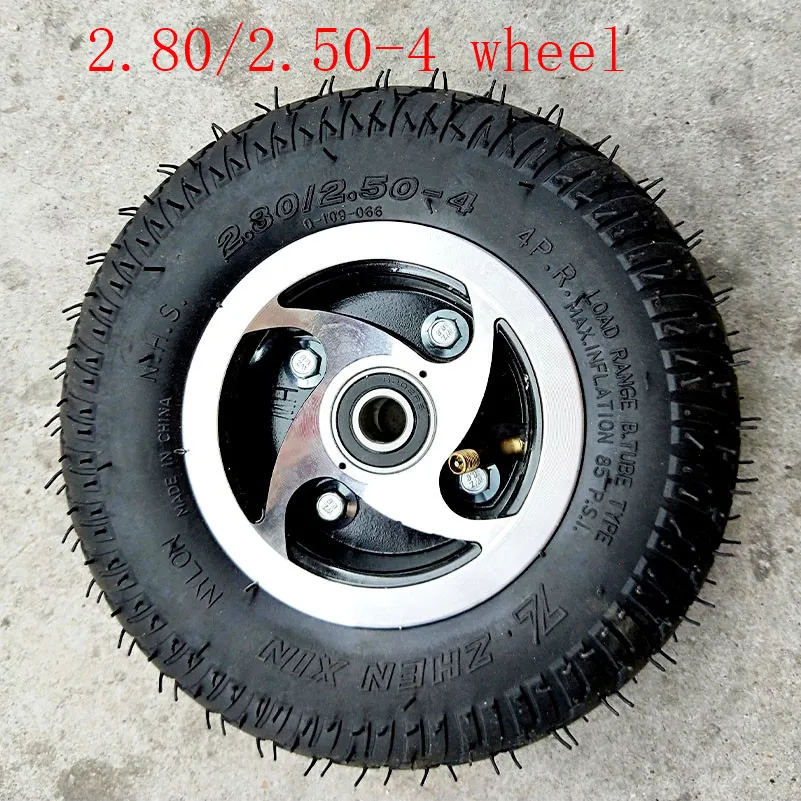 

2.80/2.50- 4" Pneumatic (Air Filled) Tire Wheel 2.80/2.50-4 Tire Inner Yube and Alloy Hub for Electric Scooter Mobility Scooter