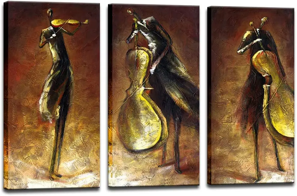 

3 панели холст музыканты играть скрипку и виолончели Пейзаж Картины Декор стены коричневые ретро искусства