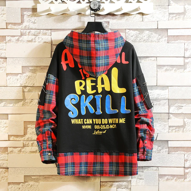 SingleRoad мужские толстовки с капюшоном 2020 Графический большой плед пэчворк Harajuku