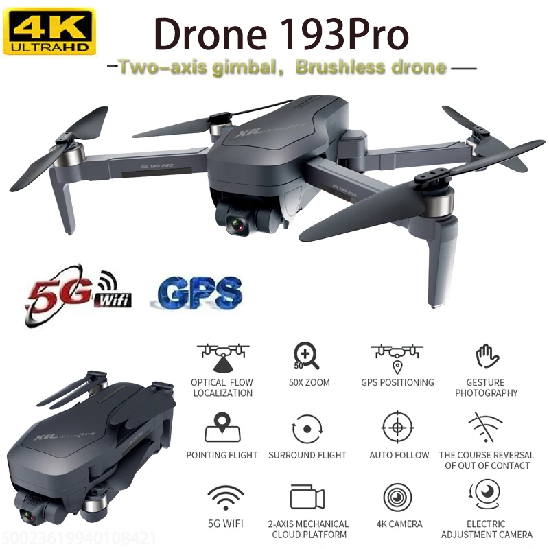 

193Pro Drone with 4K HD Camera Professional Brushless Motor Intelligent GPS FOLLOW 5G WIFI Foldable RC Helicopter Quadrocopter