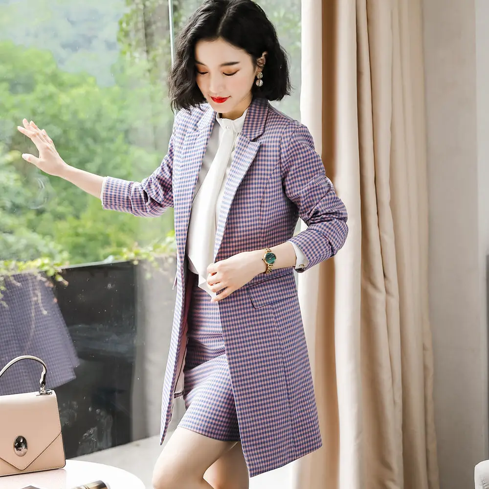 Женская юбка костюмы Женские клетчатые деловые блейзер и пиджак Sut комплект из 2