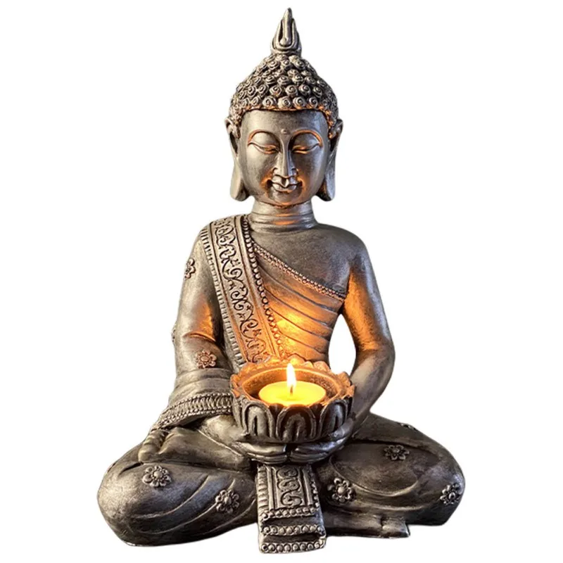 

Buddha Statues Thailand Buddha Sculpture Sitting Candle Holder Home Decor Office Desk Ornament Vintage Gift Figurine Buddha