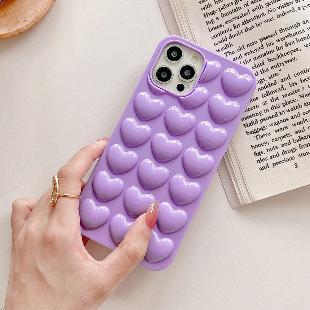 

For iPhone 12 Pro Max Cases Candy Color 3D Heart Couple Phone Case For iPhone 11 Pro Max XR XS Max 7 8 Plus X Soft TPU Cover