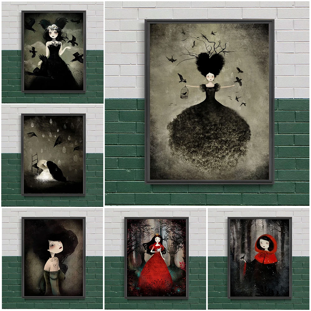 

The Black Witch And Crow Queen Wall Art Canvas Painting Witchcraft Forest Black Magic Poster And Prints For Living Room Decor