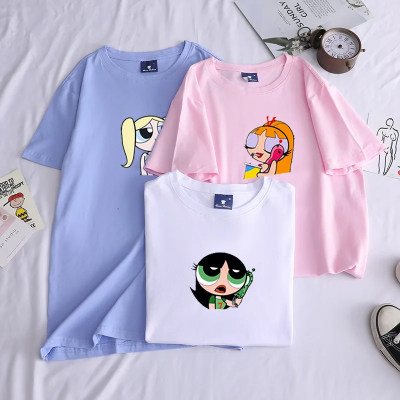 Летние повседневные женские футболки Ulzzang уличная футболка kawaii С мультяшным